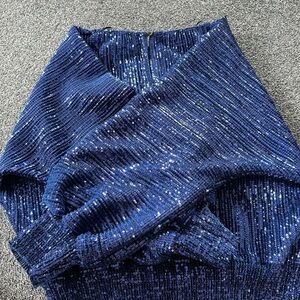 RtA blue sequined drop shoulder pullover